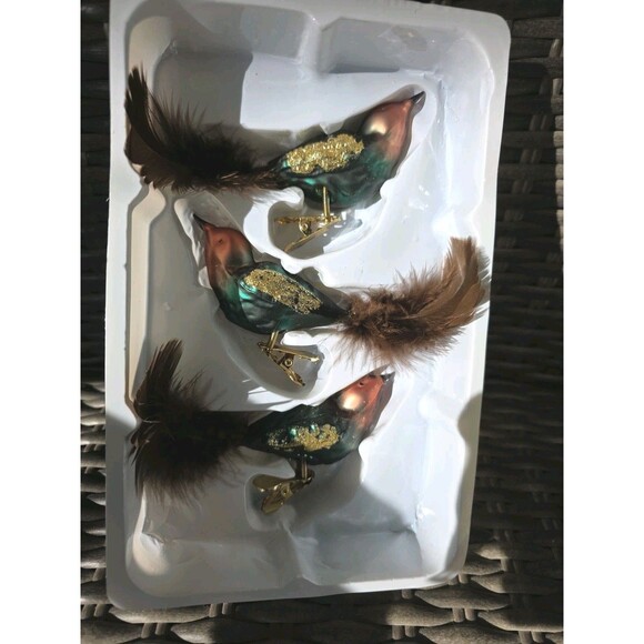 Krebs 3 Hand Blown Glass Bird Christmas Tree Ornaments Red Green Birds New - Picture 3 of 3